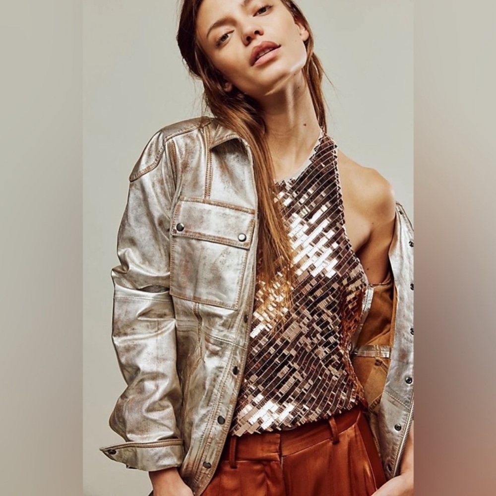 Free People Disco Fever Cami in Rose Gold NWOT Retail $68
Size: M
